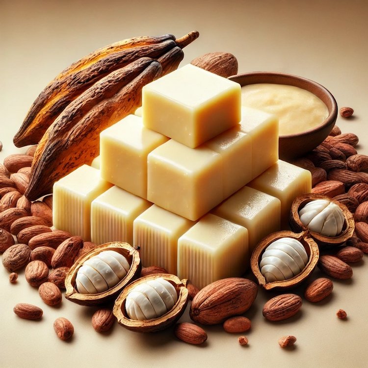 Illustration de cubes de chocolat blanc avec des fèves de cacao