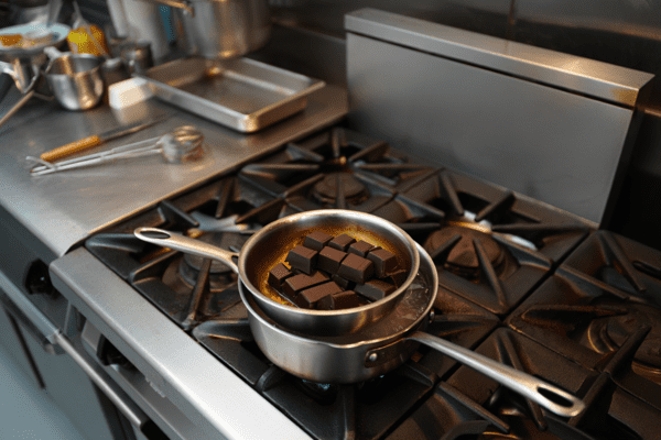Photo qui représente du chocolat qui fond au bain-marie