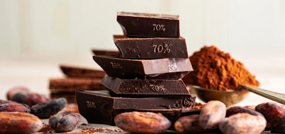 Photo représentant du chocolat noir avec sa proportion de cacao