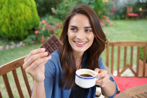 photo d’une personne qui mange du chocolat avec son café